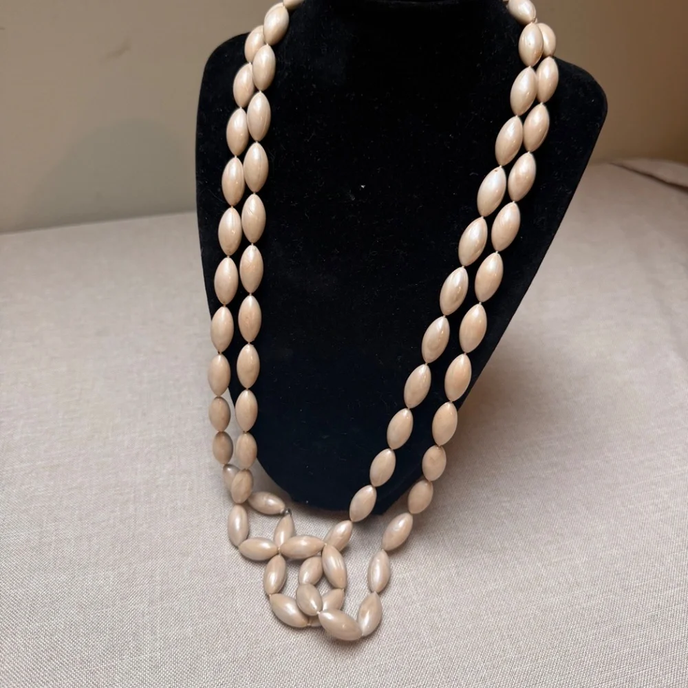 Vintage Long Blush Color Beaded Necklace